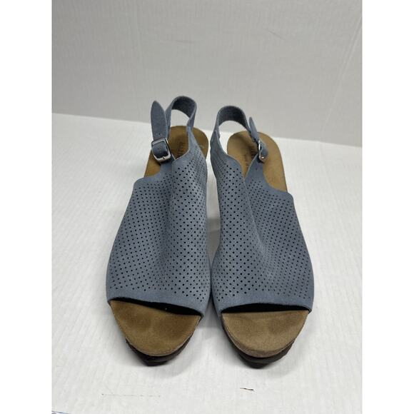 Marina Luna Women Shoes Sandals Blue Gray Leather Wedge Made in Italy Size 9.5 - Picture 1 of 7